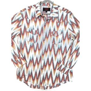 Rock & Roll Denim Shirt Mens XL Multicolor Geometric Long Sleeve Snap Western